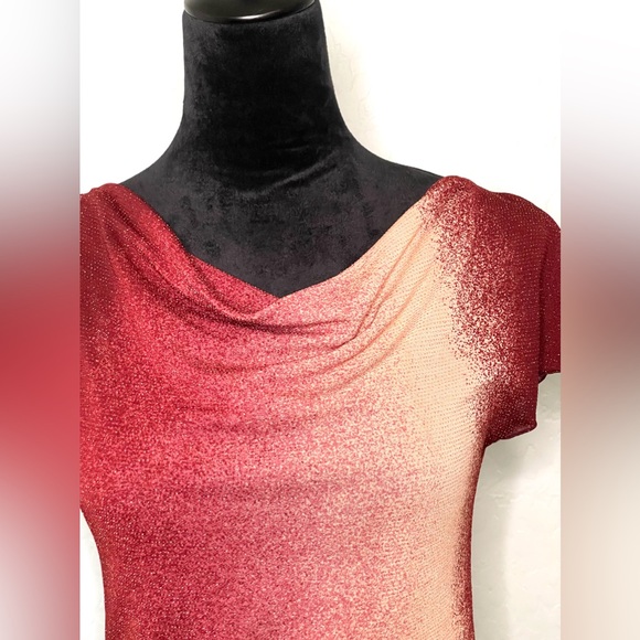 Vintage Toomi Y2K Drape Cowel Neck Top w/ Keyhole Flutter Sleeves Gradient 2000s - Picture 7 of 12